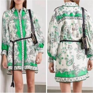 Alice + Olivia White & Green Paisley dress
